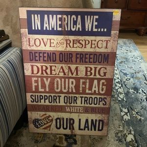 Red, white and blue sign